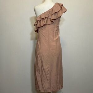 Shein One Shoulder Ruffle Midi Dress in Blush Pink Size Large